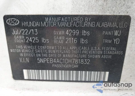 2013 Hyundai Sonata Gls из США, поврежденный, VIN 5NPEB4AC1DH781832